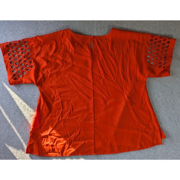 ALI MILES Top XL Laser Cut Short Sleeves Keyhole Back Popover Relax Oversize - Picture 4 of 8